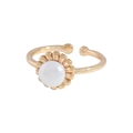 Minimalist S925 sterling silver open flower ring with a white pearl on a golden base - Size 12 (Adjustable Open) / Champagne Gold