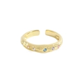 Bague ajustable en argent S925 plaqué or avec texture martelée et zircons colorés - Taille 13 (Ajustable) / Or 18 carats