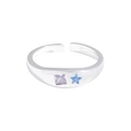 Minimalist S925 silver open ring with purple square zircon and blue star stones - Size 13 (Open Adjustable) / Silver