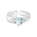 Anillo de plata S925 con textura irregular y circón azul claro en forma de corazón - Talla 14 (Abierto Ajustable) / Oro Blanco