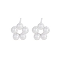Elegant S925 silver stud earrings featuring white pearls in a minimalist flower design - 925 Silver / White Gold (ES541)