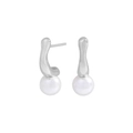 Orecchini a perno minimalisti in argento S925 a forma liquida con perle bianche tonde - Argento 925 / Color Platino (ES534-Color Platino)