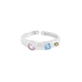 Anillo abierto de plata S925 con textura de lava y circonitas de colores modernos - Talla 13 (Ajustable) / Oro Blanco