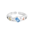 Anillo de plata S925 con circonitas de colores y diseño mate ondulado - Talla 13 (Ajustable) / Plateado