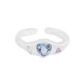 S925 silver adjustable ring with blue heart zircon and purple accent stones on white backdrop - 15 (Adjustable Opening) / Silver (JZ862)