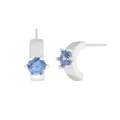 Orecchini a perno in argento 925 a forma di C con zirconi blu e incastonatura a 6 griffe - Argento 925 / Color Oro Bianco (ES548)