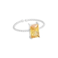 Bague ouverte en argent S925 avec anneau torsadé et pierre de zircone jaune carrée - Ouvert Réglable / Argent-Strass Jaune