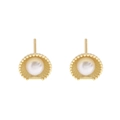 Elegant gold shell stud earrings with white pearls in a Korean minimalist style - 925 Silver / 18K Gold
