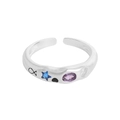 S925 sterling zilveren open ring met kleurrijke zirkoonsterren en motieven - Maat 13 (Verstelbaar) / Zilver