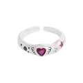 S925 silver geometric adjustable ring featuring a pink heart stone and zircon accents - Size 13 (Adjustable Open) / Silver