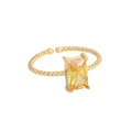 Bague ajustable torsadée en or avec un grand cristal rectangulaire de couleur jaune - Ouvert Réglable / Or-Strass Jaune