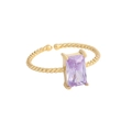 Bague en argent S925 minimaliste avec pierre rectangulaire mauve et anneau doré - Ouvert Réglable / Or-Strass Violet