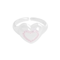 Polished silver heart ring featuring pink zircon pavé setting and adjustable open band - Size 13 (Adjustable) / Silver (With Pink Zirconia)