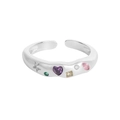 Anello aperto in argento S925 con zirconi colorati e trama a fascia irregolare - Taglia 14 (Aperto Regolabile) / Argento