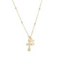Gold S925 sterling silver cross necklace with pavé zircon stones and beaded chain - 925 Silver / 18K Gold