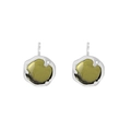 Minimalist S925 sterling silver stud earrings with olive green round crystal stones - 925 Silver / White Gold