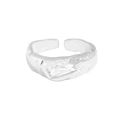 Anillo de plata S925 texturizada para mujer con circón rectangular y diseño abierto - Talla 12 (Ajustable) / Oro Blanco