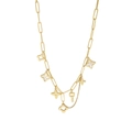 S925 sterling silver gold necklace with four-petal flower charms and key pendant - 925 Silver / 18K Gold Color (XL486)