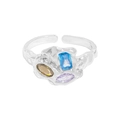 S925 silver lava texture open ring featuring rectangle blue, oval yellow and purple zircons - Size 12 (Adjustable) / Silver