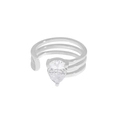 Bague ouverte S925 en argent sterling à trois couches avec zircon en forme de poire - Taille 7 (Ajustable) / Or Blanc