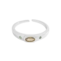 Minimalist S925 sterling silver adjustable ring with amber and green zircon stones - Size 13 (Adjustable Open) / White Gold