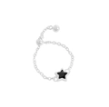 Adjustable S925 sterling silver chain ring with black pentagram star charm pendant - Black Star Style