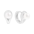 S925 Sterling Silber Stromlinien-Ohrringe mit weißen Perlen und minimalistischem Design - 925er Silber / ES569-Weißgold