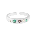 Anello aperto in argento S925 con zirconi colorati a forma di cuore stile minimalista - Taglia 14 (Aperto Regolabile) / Argento