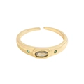 Adjustable gold ring featuring an oval clear stone and two small green zircon accents - Size 13 (Adjustable Open) / 18K Gold