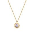 S925 silver twist pendant necklace with oval purple zircon in gold finish - 925 Silver / 18K Gold (XL493-18K Gold)