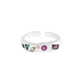 S925 sterling silver open ring with colorful zircon geometric stones in boho style - Size 13 (Adjustable) / Silver