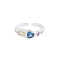 Anello regolabile in argento S925 con zirconi colorati e incisioni a stella sottili - Taglia 13 (Regolabile) / JZ939-Argento
