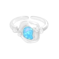 Irregular S925 sterling silver ring featuring a blue ocean opal with textured metal finish - Size 13 (Adjustable Open) / Silver