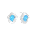 Orecchini irregolari in argento S925 con texture opale blu oceano e finitura lucida - Argento 925 / Argento