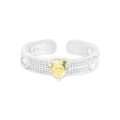Adjustable S925 silver ring featuring a yellow heart-shaped zircon and retro carvings - Size 14 (Open Adjustable) / Silver