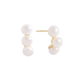 Boucles d'oreilles verticales en argent S925 avec trois perles et finition dorée - Argent 925 / Or 18K