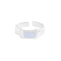 Irregular textured S925 sterling silver ring with rectangular blue agate stone - No. 15 (Adjustable) / White Gold (Blue Agate)