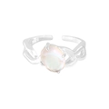 S925 sterling silver cross line ring featuring an oval moonstone on white background - Size 13 (Adjustable) / Silver