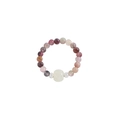 Pink and purple natural crystal beaded elastic ring with white centerpiece accent - Tourmaline & Nephrite Jade Style (JZ958)