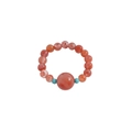 Elastic beaded ring featuring orange-red carnelian beads and turquoise accents - Southern Red Agate Style (JZ958)
