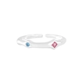 Elegant S925 sterling silver open ring featuring blue round and pink rhombus zircons - Size 13 (Adjustable Open) / Silver