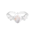Anello in argento S925 con pietra di luna a linee irregolari e gemma ovale lucida - Taglia 13 (Regolabile) / Argento (JZ981)