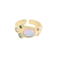 Verstellbarer S925 Silberring in Gold mit bunten Zirkonia und Lavatextur-Finish - Größe 14 (Verstellbar) / 18K Gold