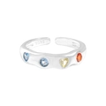S925 sterling silver open ring featuring colorful zircon stones in a wavy design - Size 13 (Adjustable) / Silver (Multi-colored Stones)