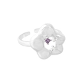 Verstellbarer S925 Silberring in Blumenform mit lila Zirkon und weißen Edelsteinen - Größe 14 (Offen Verstellbar) / Silber