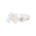 S925 sterling silver bow ring featuring heart moonstone and pink zircon details - Adjustable Open / Silver