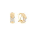Pendientes J-hoop bicolor de plata S925 con textura trenzada y detalle de circonita en X - Plata 925 / ES610-Oro Blanco y Oro de 18k