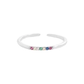 Eleganter S925 Sterling Silber verstellbarer offener Ring mit sieben bunten Zirkonia - Mikro-besetzter Regenbogen-Zirkonia (JZ1010) / Silber