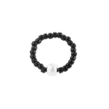 Minimalist S925 silver beaded elastic ring with polished black onyx beads and center silver ball - US 13 / Silver