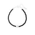 S925 Sterling Silber Perlenarmband mit schwarzen Achatperlen und silberner Kugel - 925er Silber / Silber